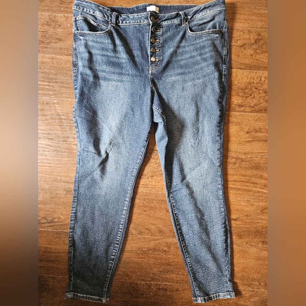 Womens Plus M Jeans EVERFLEX 24W LONG Button Fly Dark Wash Maurices.   009